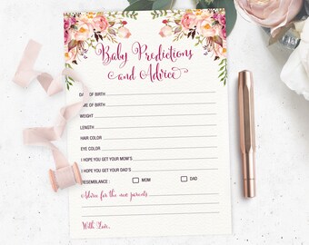 Predictions and Advice Baby Shower, Advice for Parents, Rustic Floral Baby Shower Game, Boho Flowers Printable INSTANT DOWNLOAD, FLO7