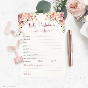 Vorhersagen und Ratschläge Babyparty, Ratschläge für Eltern, rustikales Blumen-Babyparty-Spiel, Boho-Blumen druckbarer INSTANT DOWNLOAD, FLO7
