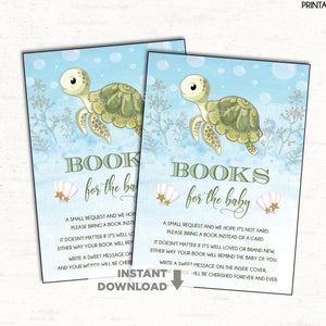 Zeeschildpadboeken voor baby-insteekkaart. Onderwater oceaan zee baby shower uitnodiging invoegen. Strand Neem een boek mee in plaats van een kaart. TUR1