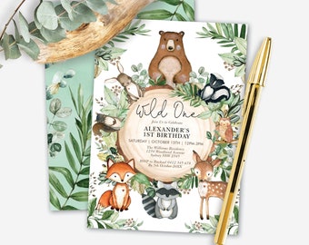 Wild One Birthday Invitation: Woodland Animals Printable Invite, Editable Template Download, WOOD24
