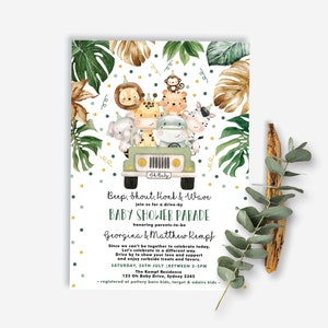Editable Jungle Drive By Baby Shower Invitation. Safari Animals Drive Through Parade. Quarantine Party Template. Instant Download. SAF3