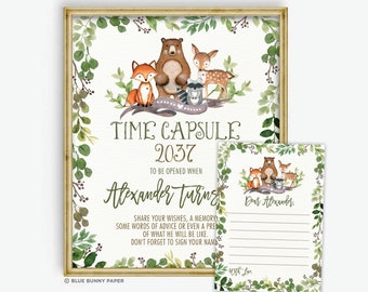 EDITABLE Woodland TIME CAPSULE. Forest Baby Animals First Birthday Party Printable. Botanical Greenery Baby Shower Decoration Template. BOT5