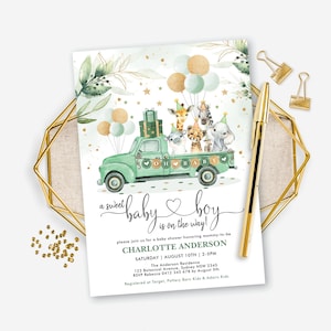 Editable Safari Baby Shower Invitation. Greenery Gold Jungle Animals Printable Invite. Sweet Baby Boy Instant Download. DB5