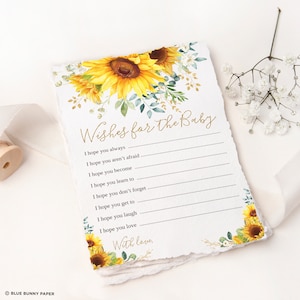 Wishes for the Baby. Sunflower Baby Shower Game. Summer Yellow Floral Baby Sprinkle Printable. Instant Download. SUN4