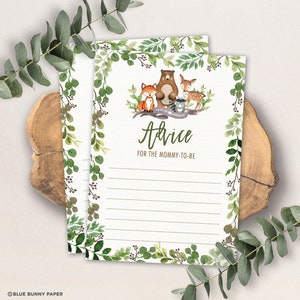 Greenery Woodland Ratkarte für MAMA, MAMA, ELTERN. Botanisches Waldtiere Baby Shower Spiel. Wishes Advice Druckbarer Download. BOT5