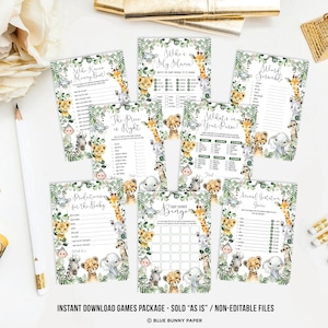 Rustic Safari Baby Shower Games Bundle. Greenery Jungle Animals Baby Shower Games Printable. INSTANT DOWNLOAD. JUN13 image 1