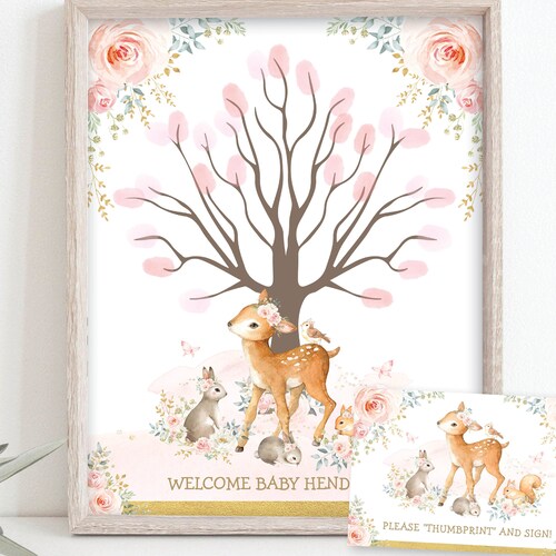 EDITABLE Deer Welcome Sign Blush Pink Floral Woodland Animals - Etsy