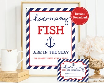 Guess How Many Fish Are in the Sea Printable. Nautical Baby Shower Game.  Anchor Baby Games. Navy and Red Boys Shower. INSTANT DOWNLOAD. NAU1 -   Israel