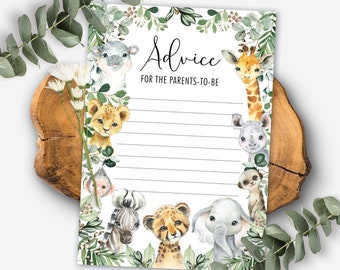 Advice for PARENTS, MOM and MUM. Greenery Safari Animals Baby Shower Games. Wishes and Advice Printable Instant Download. JUN13