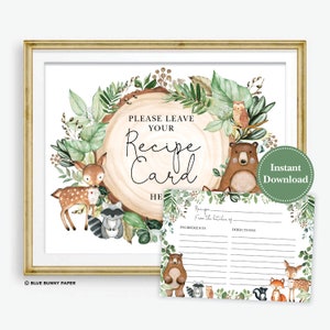 Bos Receptkaart & Teken. Groen bosdieren babyshower afdrukbaar. Neutraal Botanisch Babyshowerspel INSTANT DOWNLOAD. HOUT24