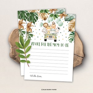 Tarjeta de consejos sobre animales de Safari para PADRES, MAMÁ, MAMÁ. Descarga instantánea imprimible del juego Tropical Greenery Jungle Baby Shower. SAF3