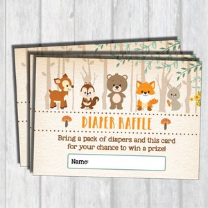 WOODLAND DIAPER RAFFLE Tickets. Instant Digital Download. Woodland Baby Shower. Forest Animals. Baby Shower Games. Baby Boy Baby Girl. WOOD1