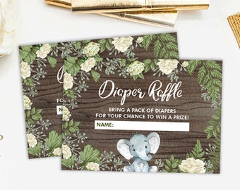 Elephant Baby Diaper Raffle. Rustic Greenery Baby Shower Invitation Insert Card. Botanical Forest Neutral Baby Shower. Jungle Safari. BOT2