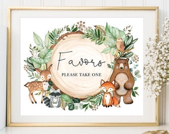 Greenery Woodland favorise le signe imprimable. Décoration de douche de bébé animaux de la forêt. Garçons 1er anniversaire. Wild One TÉLÉCHARGEMENT INSTANTANÉ. BOIS24
