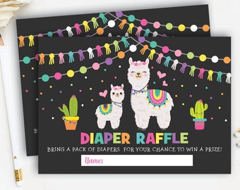 Fiesta Llama Diaper Raffle Printable. Alpaca Baby Shower Invitation Insert. Colorful Confetti Cactus Party. INSTANT DOWNLOAD. ALP2