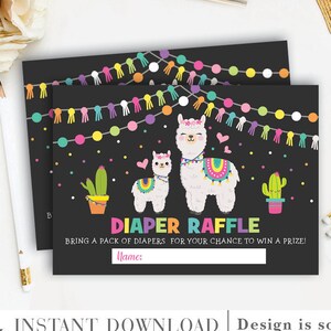 Fiesta Llama Diaper Raffle Printable. Alpaca Baby Shower Invitation Insert. Colorful Confetti Cactus Party. INSTANT DOWNLOAD. ALP2