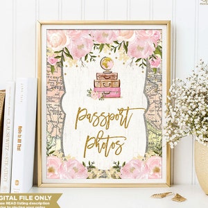 Vintage Passport Photos Sign. Travel Map Bridal Shower Printable. Traveling to Mrs Bachelorette Hens Party Sign. INSTANT DOWNLOAD. TRA1