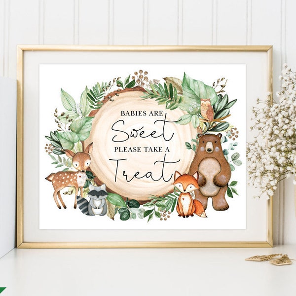 Woodland Baby Shower Decoration. Babies are Sweet Printable Sign. Forest Animals 1st Birthday Party Decor. Take a Treat Sign. WOOD24