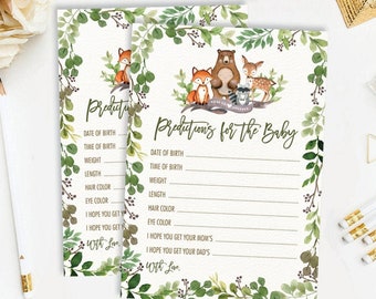 Woodland Baby Shower Game. Predictions for the Baby Printable. Forest Greenery Baby Animals. Instant Download. BOT5
