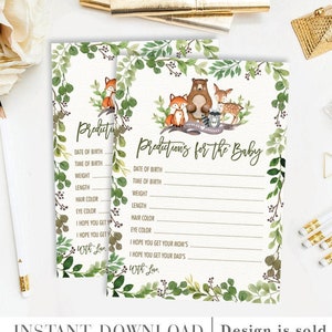 Woodland Baby Shower Game. Predictions for the Baby Printable. Forest Greenery Baby Animals. Instant Download. BOT5