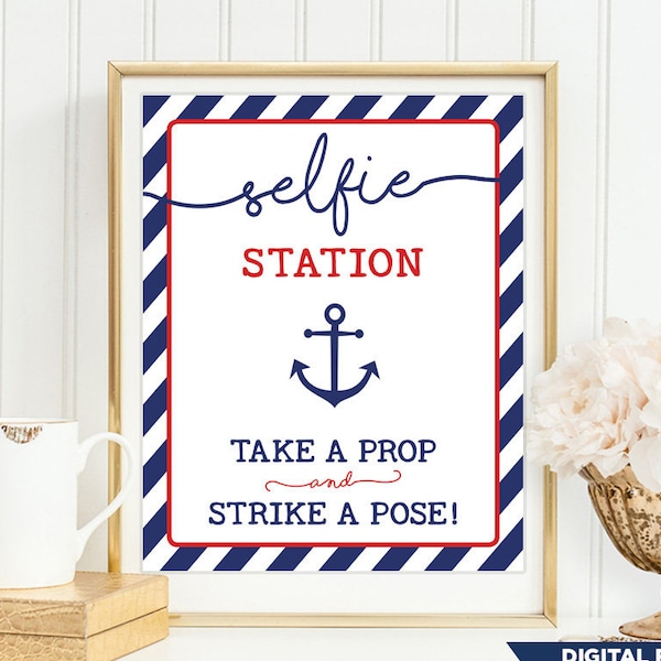 Nautical Selfie Station Printable Download. Nautical Baby Shower Photo Booth Prop. Anchor Boy First Birthday. Navy Red INSTANT DOWNLOAD NAU1