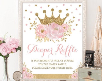 Crown Princess Printable Sign. Blush Pink Gold Floral Baby Shower Decoration. Royal Baby Girl. INSTANT DOWNLOAD. FLO18I