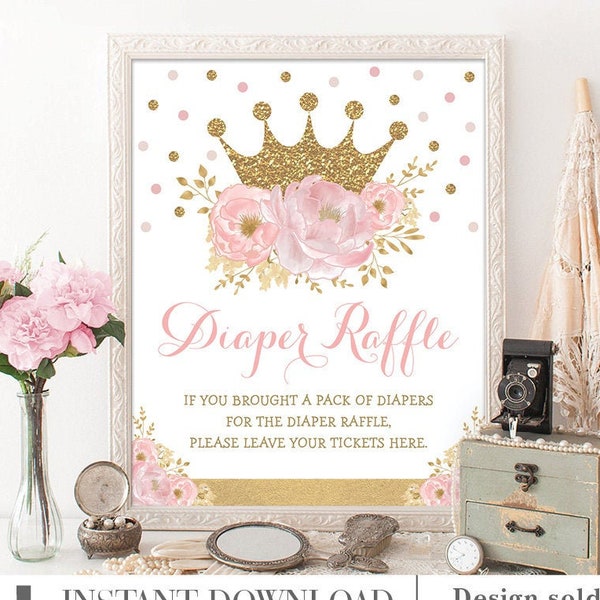 Crown Princess Printable Sign. Blush Pink Gold Floral Baby Shower Decoration. Royal Baby Girl. INSTANT DOWNLOAD. FLO18I