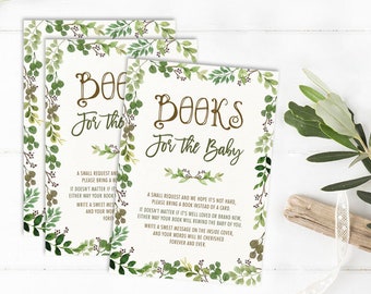 Greenery Books for Baby Insert Card. Woodland Baby Shower Invitation Insert. Forest Botanical Bring a Book Printable. Green Baby Shower BOT4