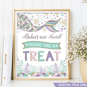 Mermaid Baby Shower Decoration. Babies are Sweet Printable Download. Under the Sea Ocean Creatures Baby Girl Decor Favor. Take a Treat. MER7