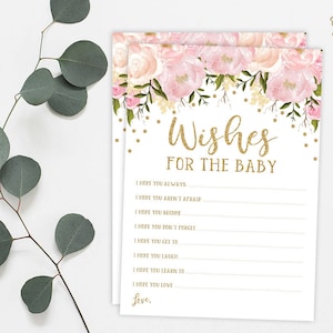 Pastell Rosa Wünsche für das Baby Karte. Rosa Gold Floral Baby Shower Well Wishs Card. Blush Blumen Ratgeber Karte. Glitzer Konfetti FLO18A