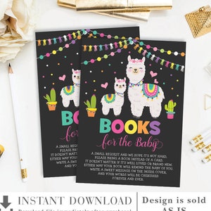 Llama Baby Shower Books For Baby Printable Card. Fiesta Alpaca Cactus Baby Girl. INSTANT DOWNLOAD. ALP2