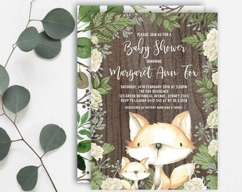 Cute Greenery Fox Baby Shower EDITABLE Invitation. DIY Rustic Woodland Forest Baby Boy Printable Invite. Instant Download. BOT10-Fox