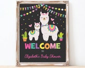 Llama Baby Shower Welcome Sign. Fiesta Cactus Alpaca Party Printable Poster EDITABLE Template. Girly Llama Chalkboard Decorations. ALP2
