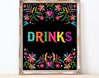 Fiesta Drinks Printable Sign. Mexican Floral Party Baby Shower Decoration. Vibrant Flowers Birthday Favors. INSTANT DOWNLOAD. CDM5