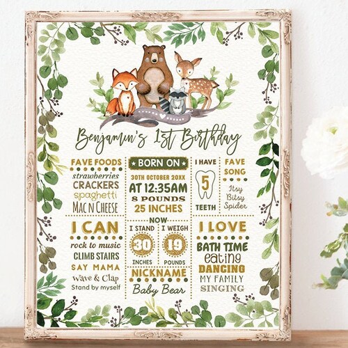 Greenery Woodland First Birthday Milestone Poster. Forest - Etsy Greenery Woodland First Birthday Milestone Poster. Forest - Etsy
