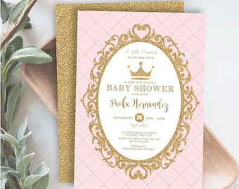 EDITABLE Royal Princess Baby Shower Invitation. Pink and Gold Crown Printable Party Invite. Princess Invitation Template. Baby Girl. PG2