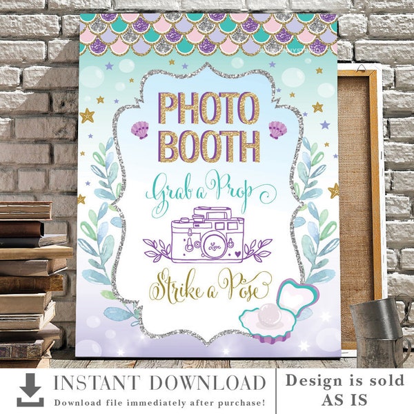 Mermaid Selfie Photo Booth Sign for Wedding, Bridal Shower, Baby Shower and Birthday. MER4
