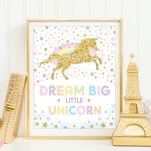 Dream Big Little Unicorn Nursery Wall Decor. Rainbow Unicorn Confetti ...