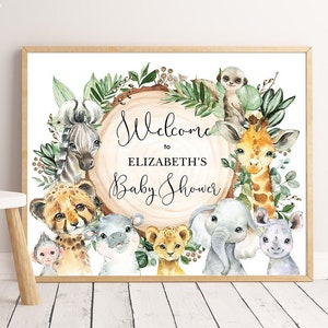 EDITABLE Rustic Safari Baby Shower Welcome Sign. Wild One Jungle Birthday Party Animals Decorations. INSTANT DOWNLOAD Template. JUN13 image 1