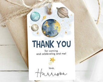 Outer Space Favor Tag Template, Galaxy Birthday Thank You Tag, Navy Gold Moon Stars Baby Shower Favors, EDITABLE TEMPLATE Download, OS1