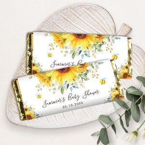 Editable Sunflower Chocolate Wrapper Template, Honey Bee Baby Shower Favors, Sunflower Bumblebee Birthday Party Decor Instant Download, SUN4