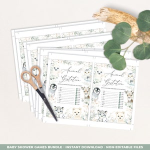 Winter Baby Shower Games, Arctic Animals Baby Games Bundle Download, Greenery Gold Printable Party Games Package, Instant Download, WINT24 image 4