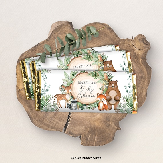 EDITABLE Woodland Chocolate Bar Wrapper. Greenery Forest Animals Candy Bar Wrapper. Baby Shower 1st Birthday Favors DOWNLOAD. WOOD24 Il_570xn