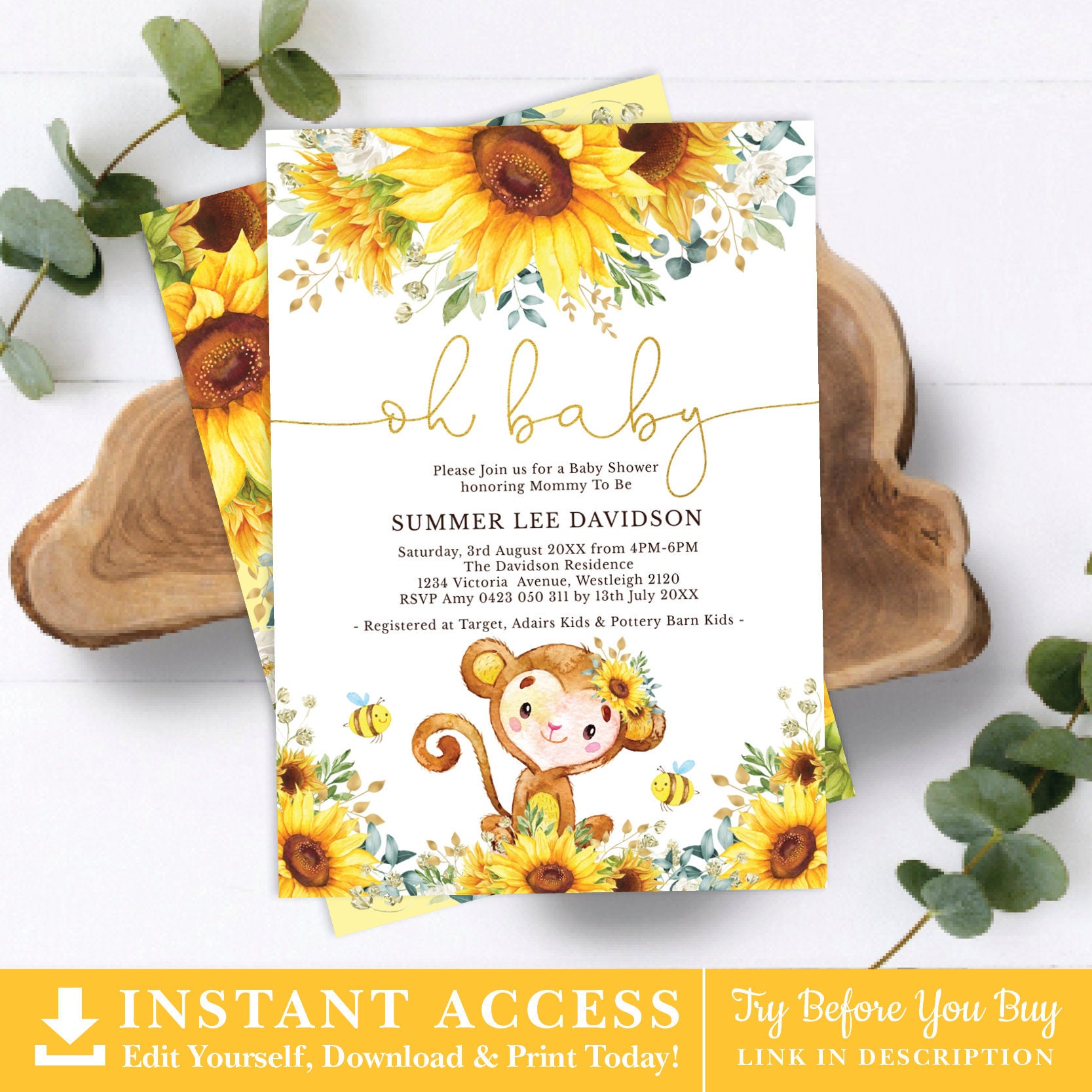 Free Printable Monkey Baby Shower Invitations