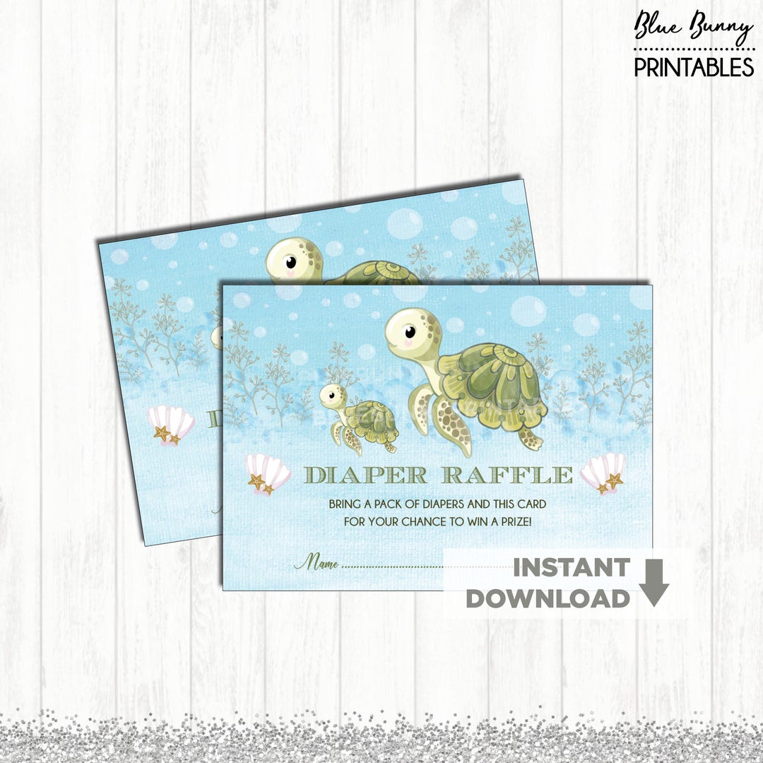 Sea Turtle Baby DIAPER RAFFLE Tickets. Ocean Under Sea Water Baby ...
