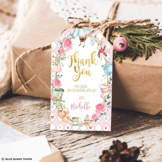 Alice in Wonderland Favor Tag Template, Mad Tea Party Thank You Tag, Onederland Birthday, Girl Baby Shower Favors, EDITABLE TEMPLATE, AL1 Il_570xn