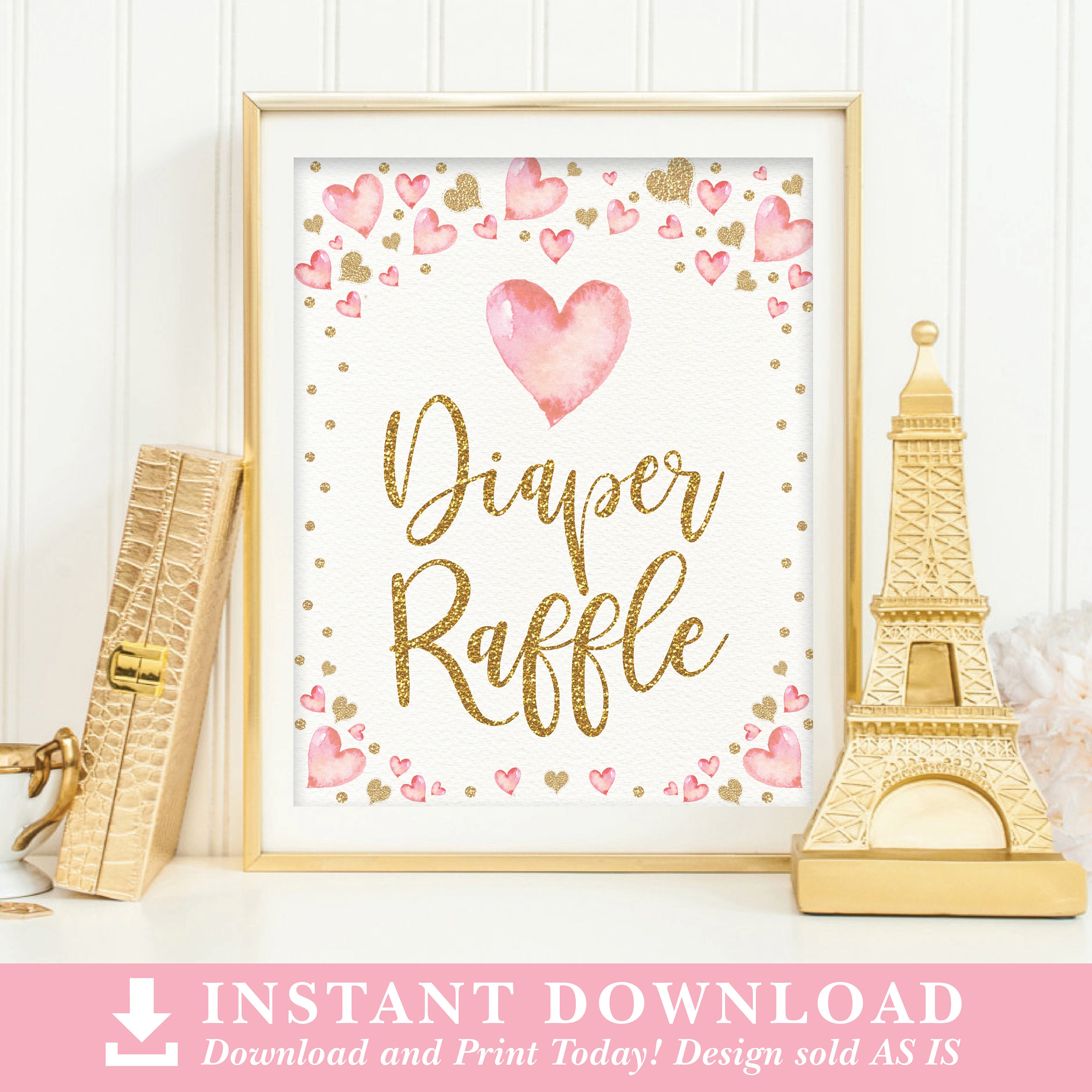 Pink Diaper Raffle Sign Pink and Gold Diaper Raffle Sign. Valentines Baby Shower Decorations ...