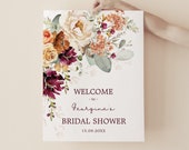 Rustic Boho Floral Bridal Shower Welcome Sign Burgundy Terracotta Flower Wedding Decoration Fall Printable Download EDITABLE TEMPLATE FLO4 Il_170x135