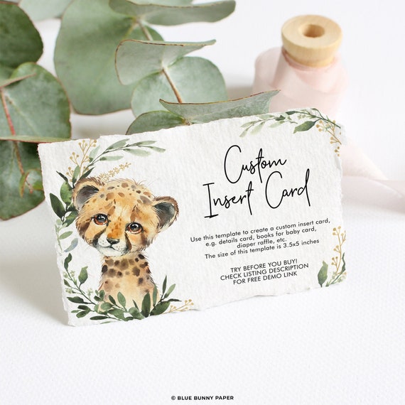 EDITABLE Cheetah Insert Card Template, Jungle Leopard Baby Shower Enclosure Card, Greenery Wild Animal 1st Birthday INSTANT DOWNLOAD, CH1 Il_570xn
