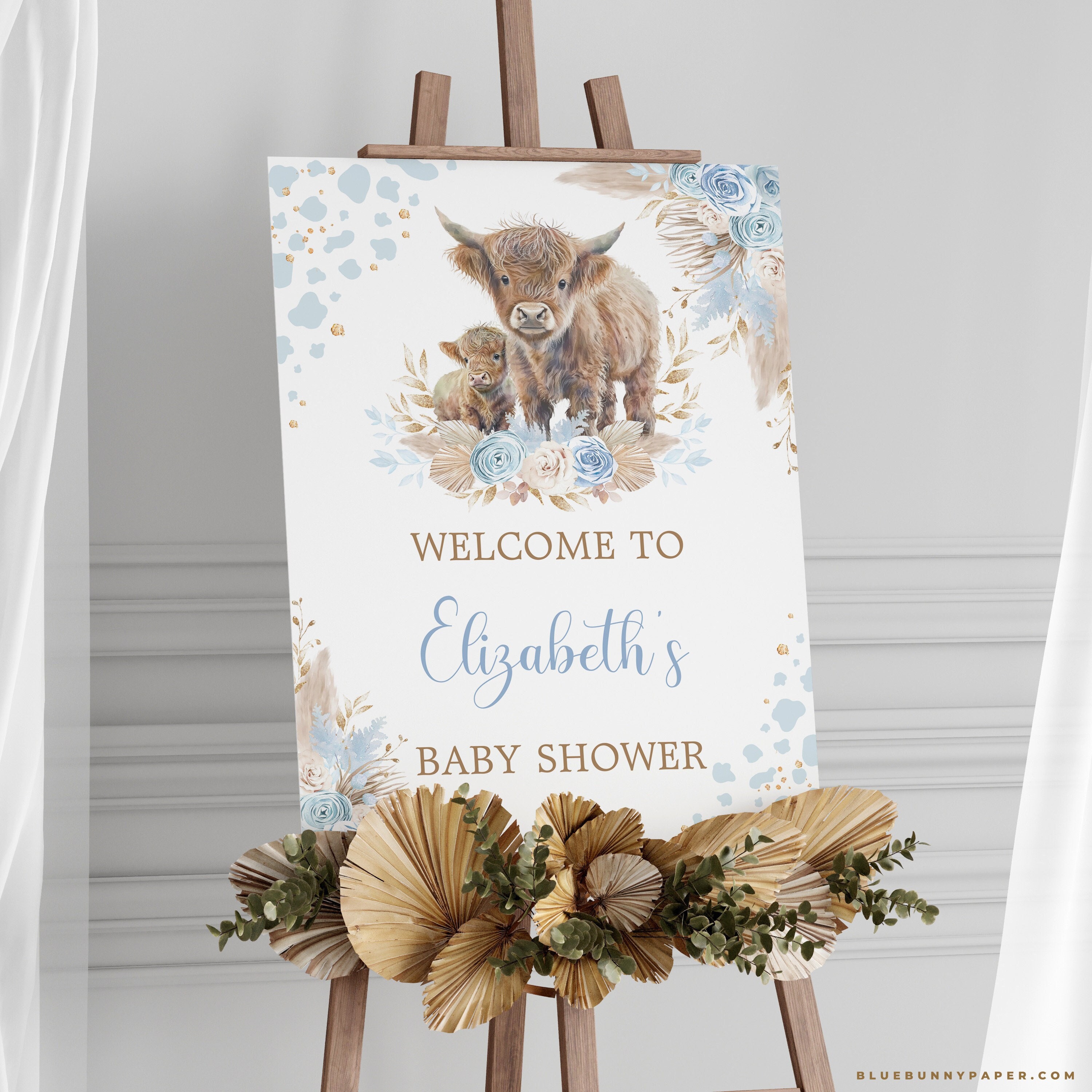 Boy Holy Cow Baby Shower Welcome Sign, Boho Highland Cow Party Sign ...